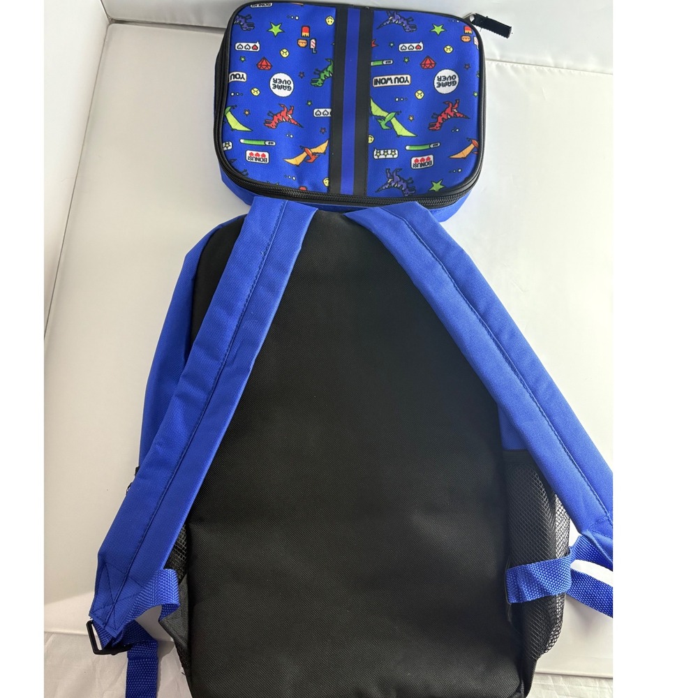Kids Backpack Gamer Dinosaur‎ Print Insulated School Bag Lunch Box Blue